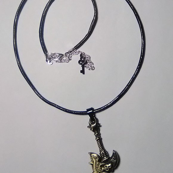 Gothic Biker Bronze Skull Axe Unisex 20" Leather Cord Choker/Necklace - Picture 7 of 10